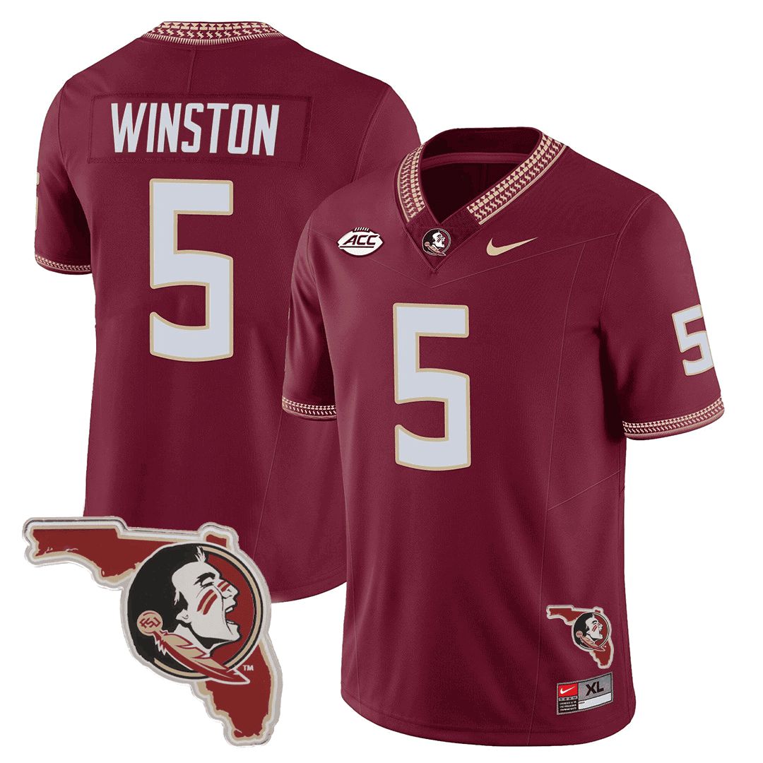 Men Florida State Seminoles #5 Winston Red 2024 Nike Map Patch Limited NCAA Jersey